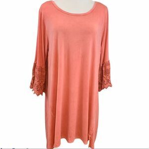 Kori pink tunic dress crochet sleeves